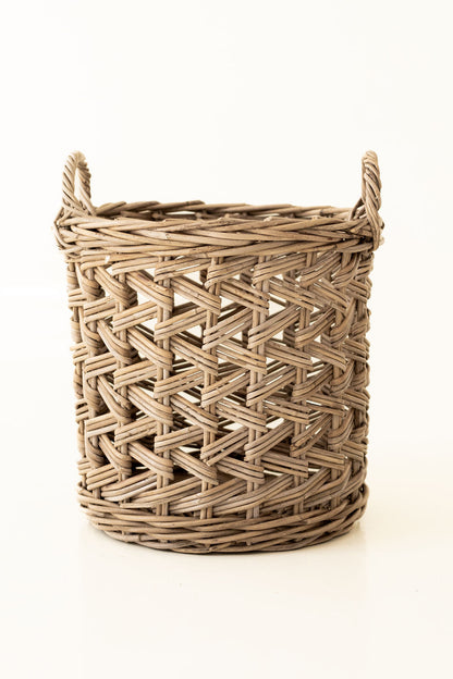 Rattan Cross Weave Round Basket Kubu Grey