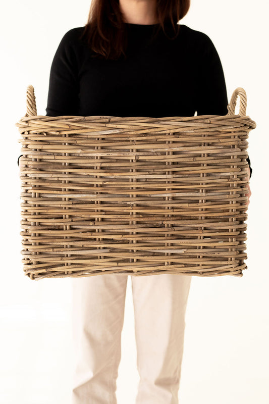 Rattan Rectangular Storage Basket with Handles