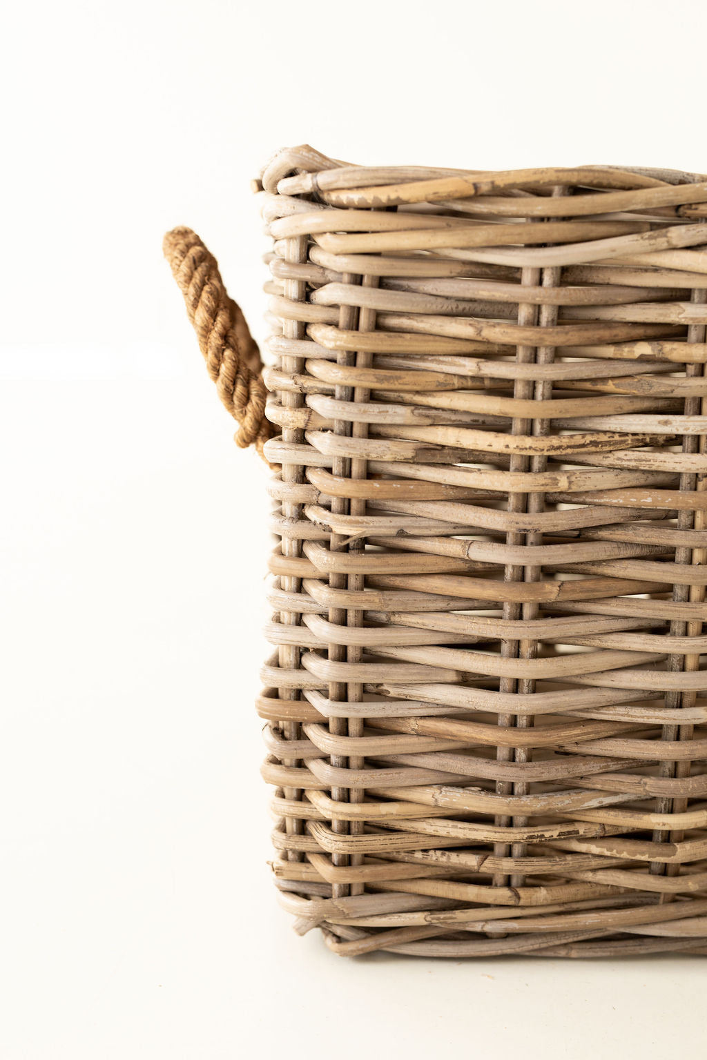 Rattan Rectangular Basket with Rope Handles