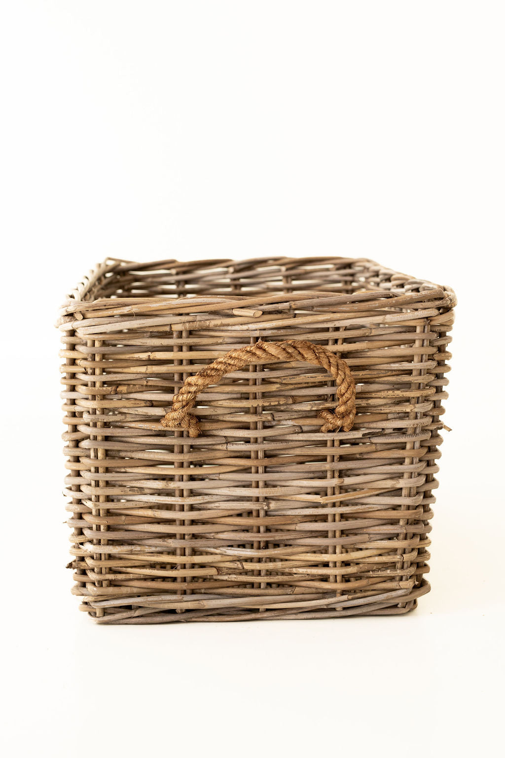 Rattan Rectangular Basket with Rope Handles