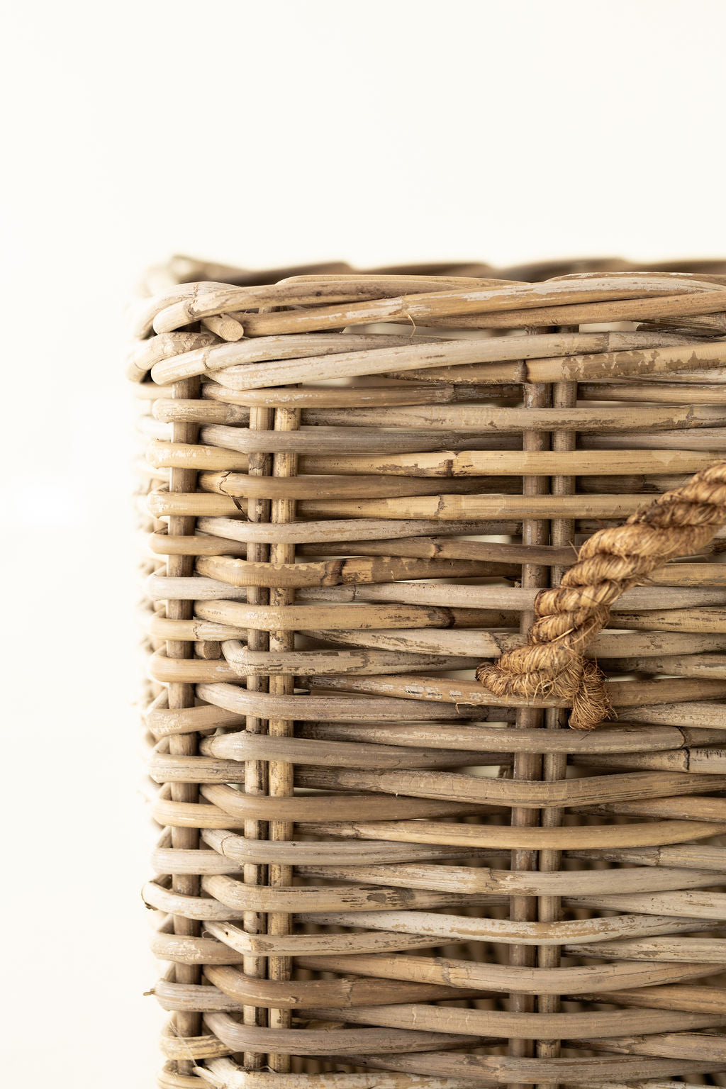 Rattan Rectangular Basket with Rope Handles