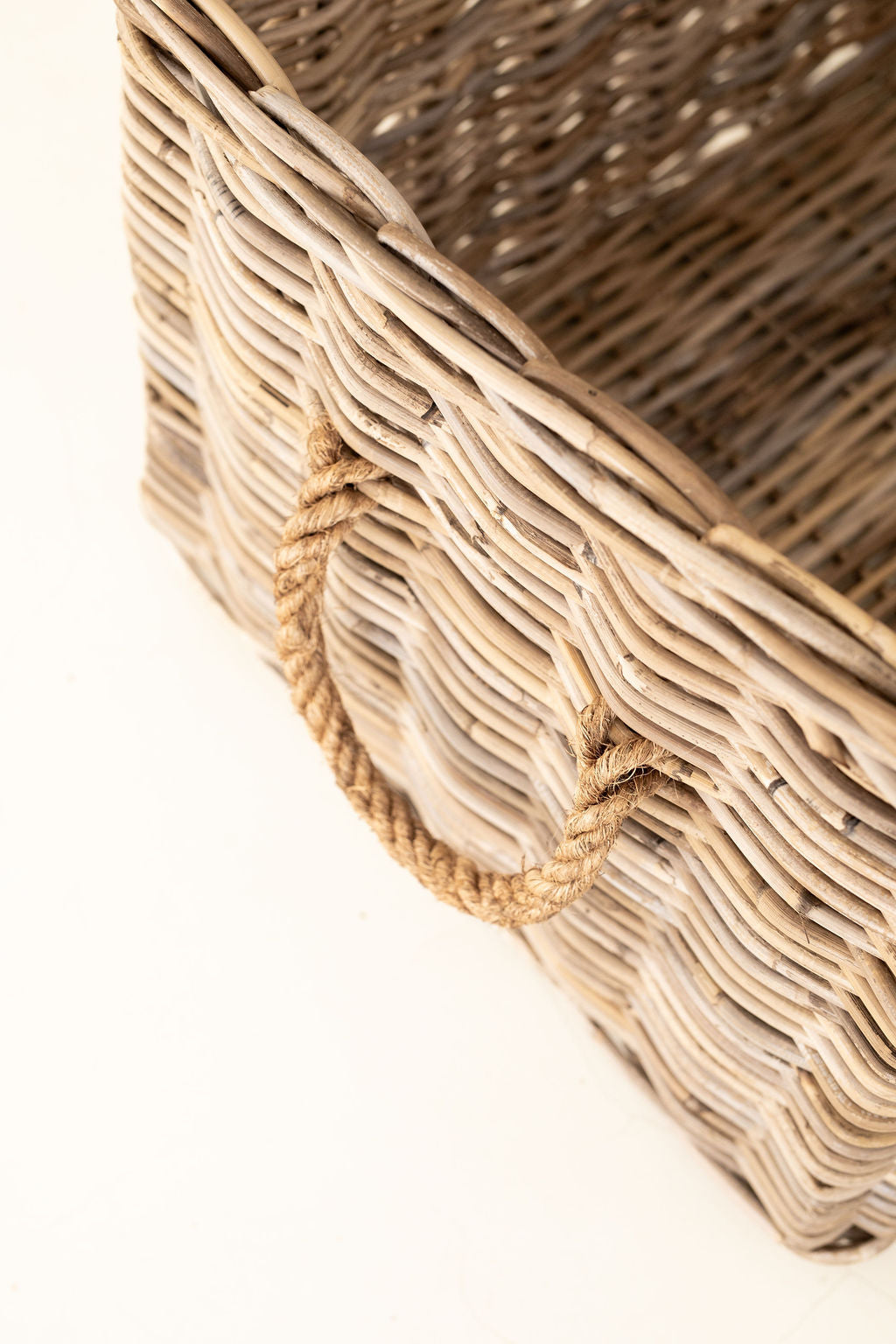 Rattan Rectangular Basket with Rope Handles