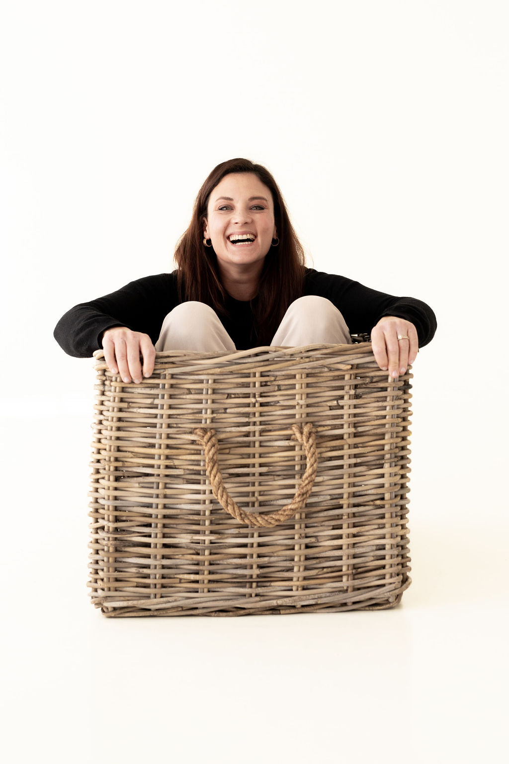 Rattan Rectangular Basket with Rope Handles