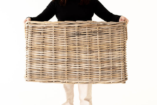 Rattan Rectangular Basket with Rope Handles