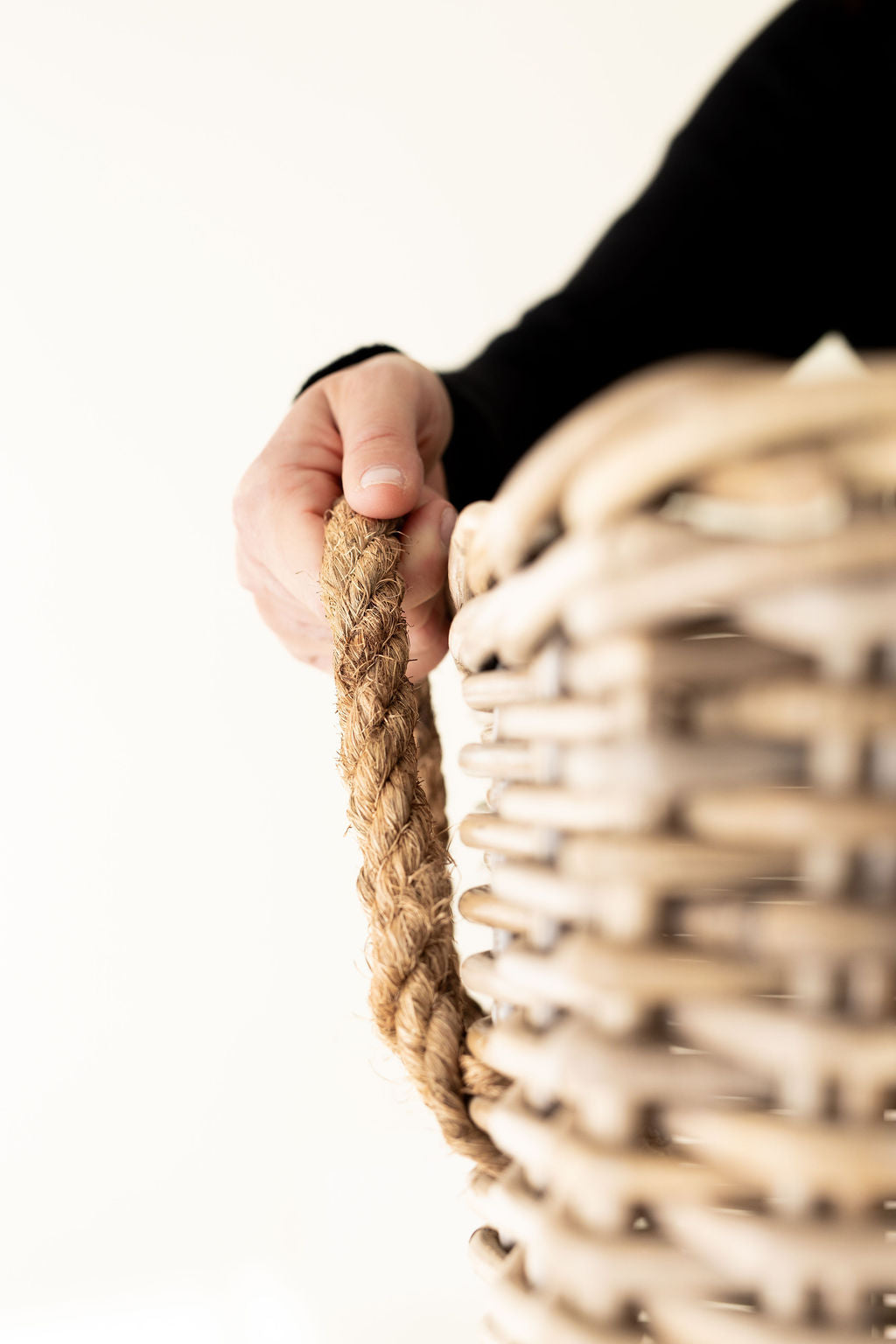 Rattan Rectangular Basket with Rope Handles