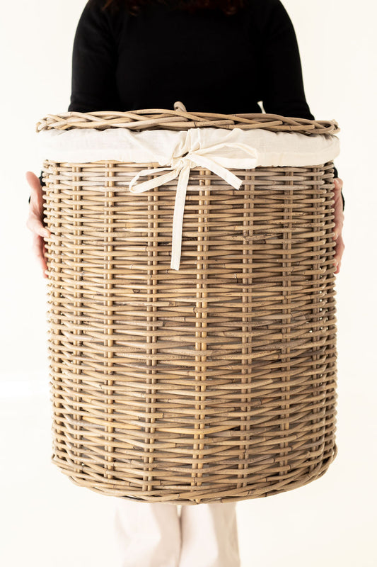 Rattan Laundry Basket with Lid and Linen Inner Bag