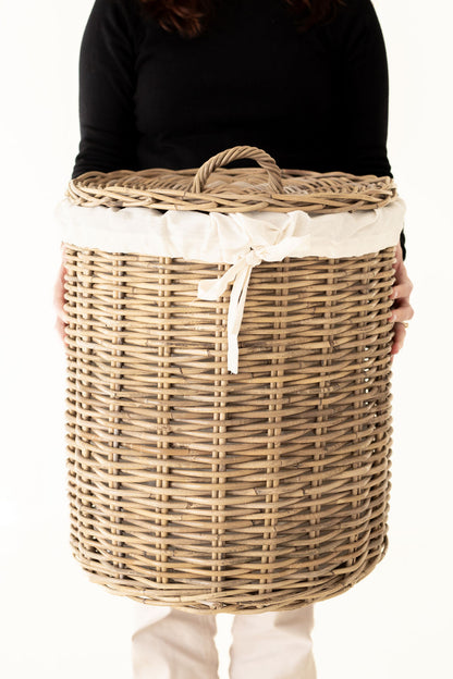 Rattan Laundry Basket with Lid and Linen Inner Bag