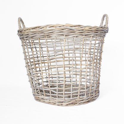 Rattan Open Weave Round Tapered Basket Kubu Grey