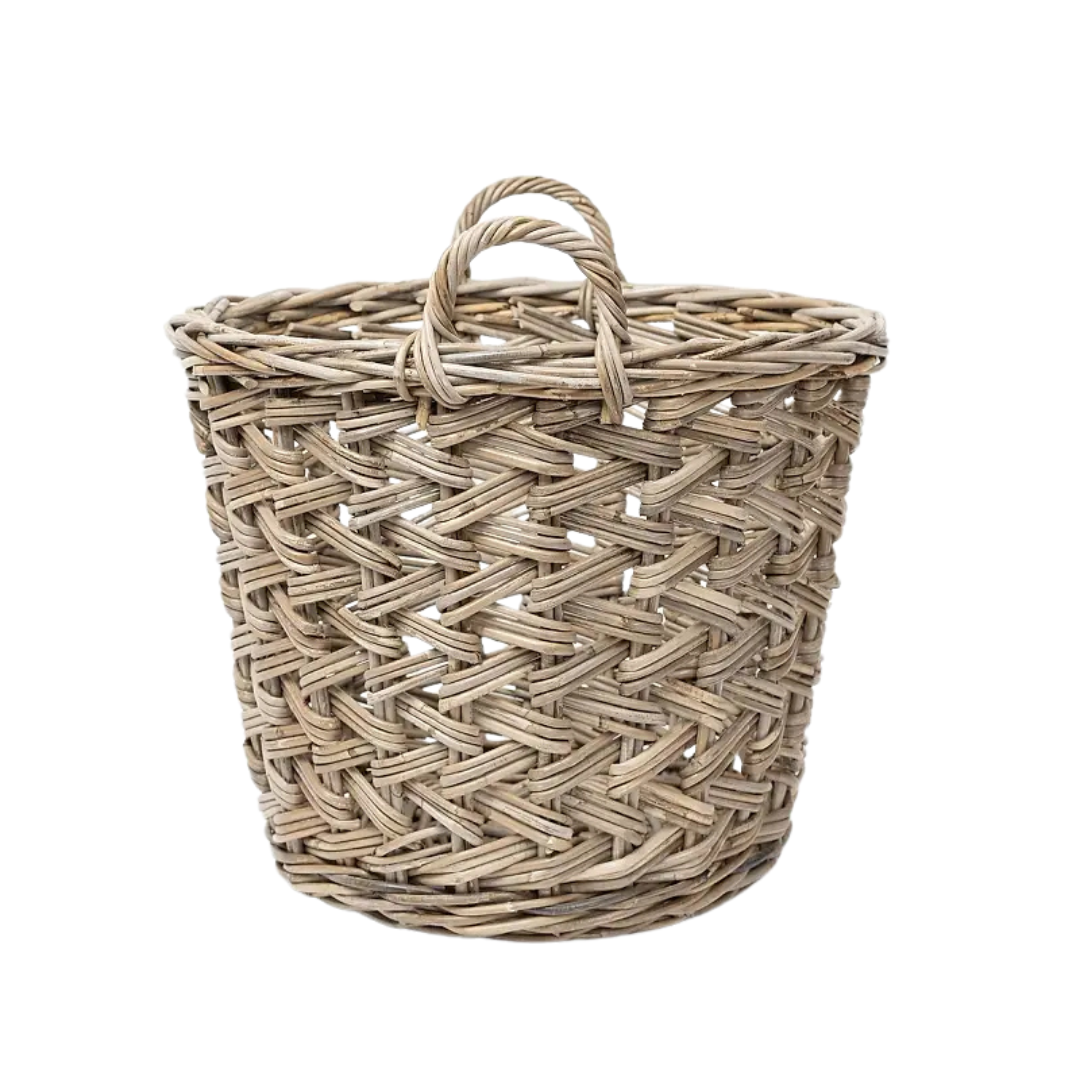 Rattan Cross Weave Tapered Basket Kubu Grey