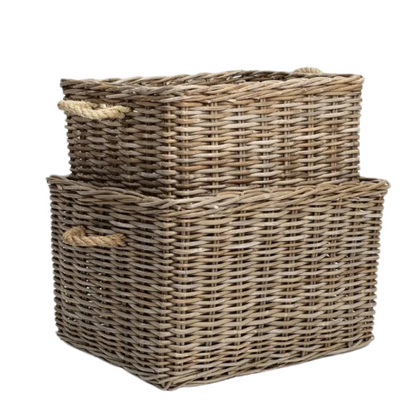 Rattan Rectangular Basket with Rope Handles