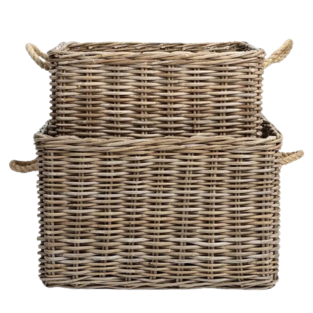 Rattan Rectangular Basket with Rope Handles