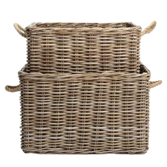 Rattan Rectangular Basket with Rope Handles