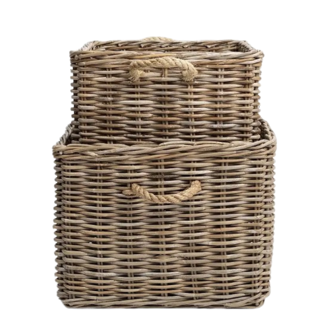 Rattan Rectangular Basket with Rope Handles