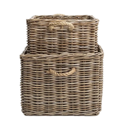 Rattan Rectangular Basket with Rope Handles