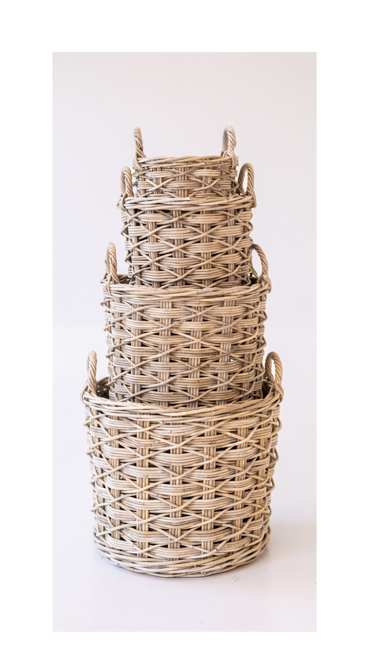 Rattan Round Basket Kubu Grey X Weave
