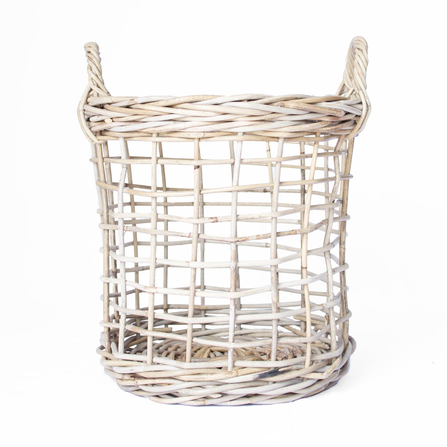 Rattan Open Weave Round Basket Kubu Grey