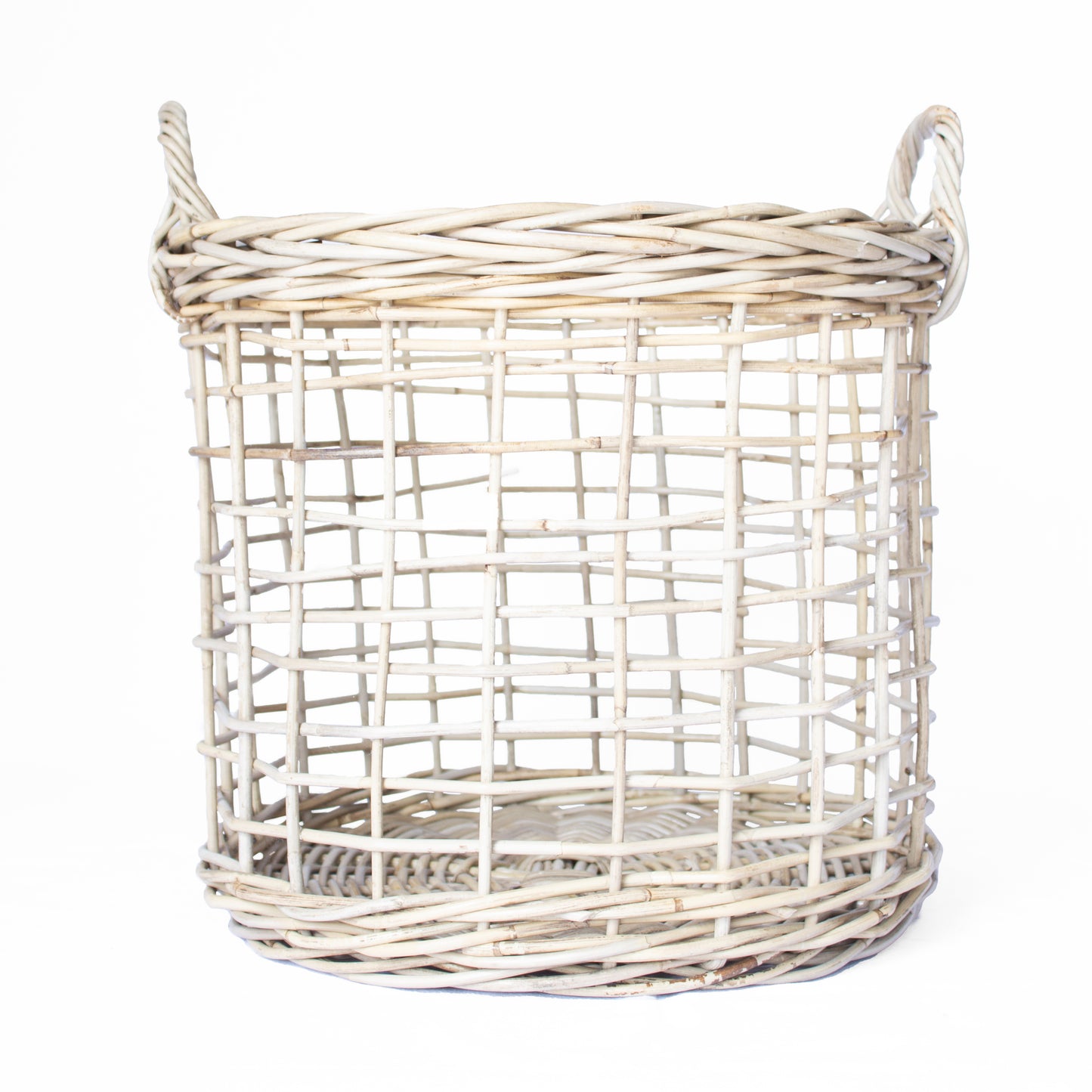 Rattan Open Weave Round Basket Kubu Grey