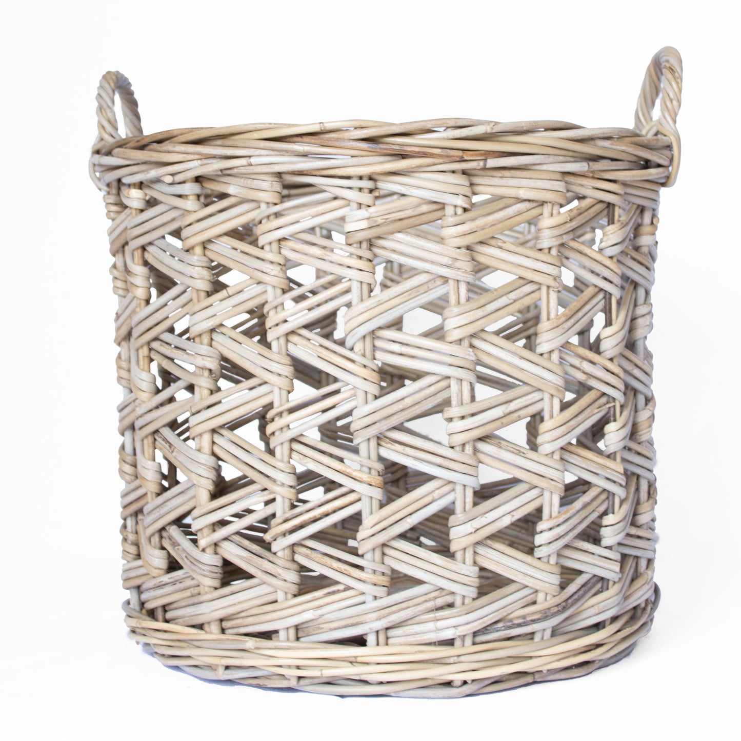 Rattan Cross Weave Round Basket Kubu Grey