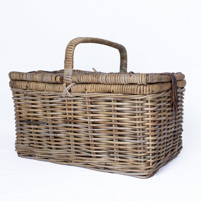 Rattan Picnic Basket with Faux Leather Strap Closure