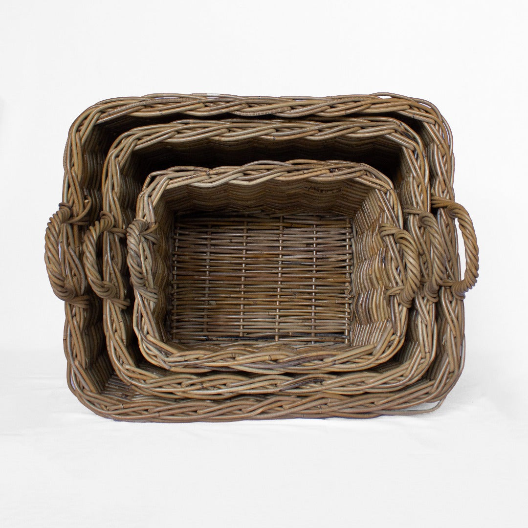Rattan Rectangle Storage Basket with Handles