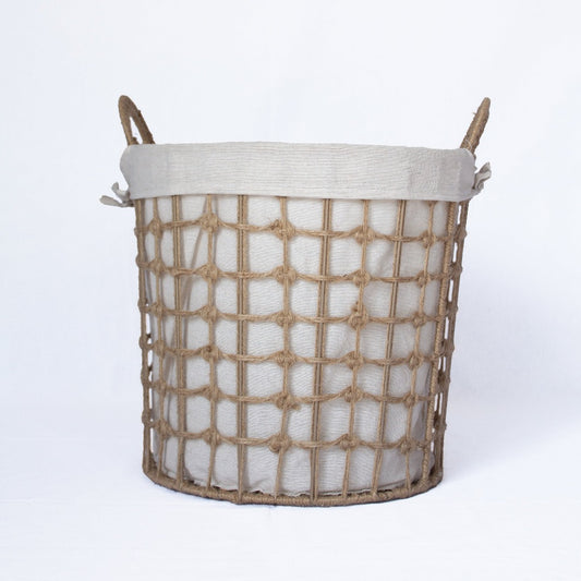 Round Hemp Tied Wire Basket with Hemp Fabric Inner
