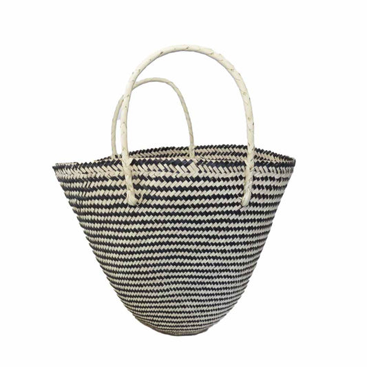 iLala Black and Natural Striped Hand-Woven Shopper