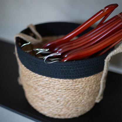 Black Cotton Rope Top with Grass Bottom and Hemp Handle