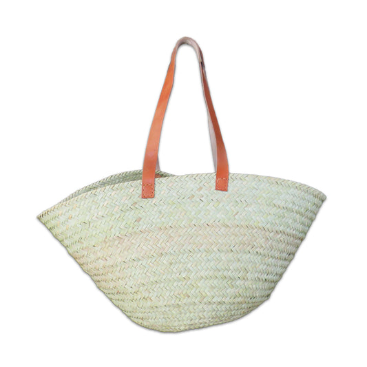 Dolly Palm Leaf Natural Shopper with Flat Leather Straps