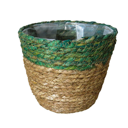 Green Top Woven Grass Flower Pot with Plastic Inner