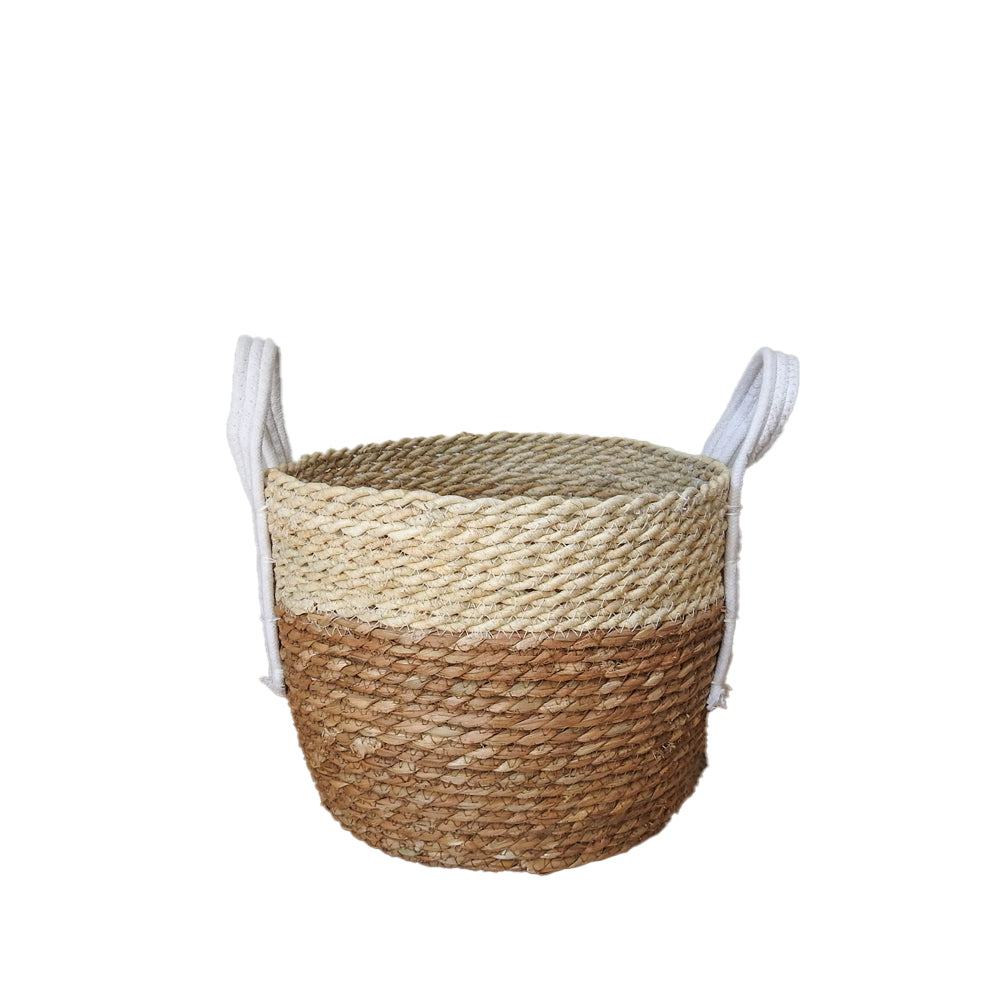 Natural Two-tone Basket with White Cotton Handles