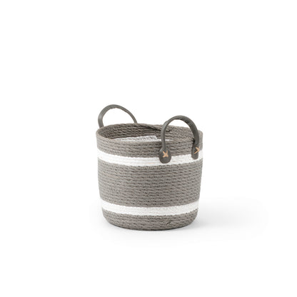 Two-Striped Grey Basket with Leather Handles
