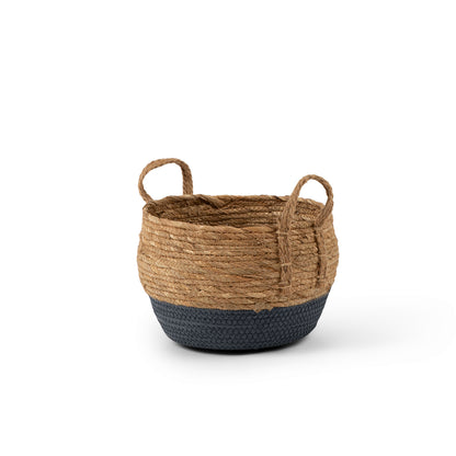 Natural Blue Bottom Basket with Hemp Handle