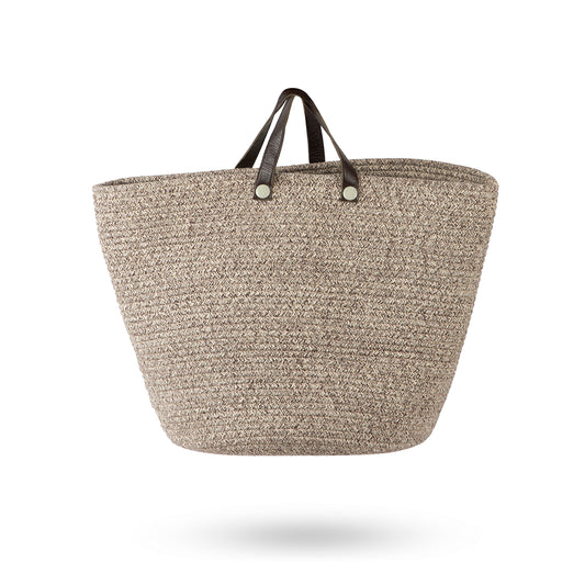 Coffee Cotton Basket with Faux Leather Handles