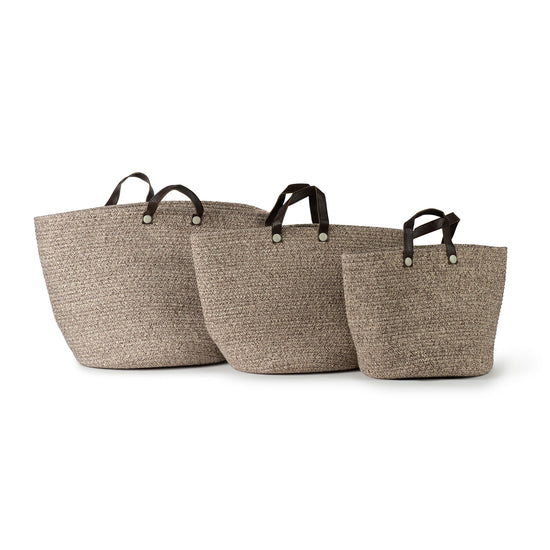 Coffee Cotton Basket with Faux Leather Handles – Basketly