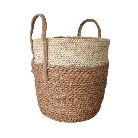 Natural Two-tone Husk Basket with Hemp Handles