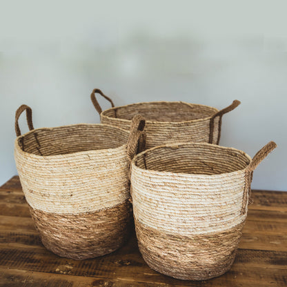 Natural Two-tone Basket with Hemp Handles