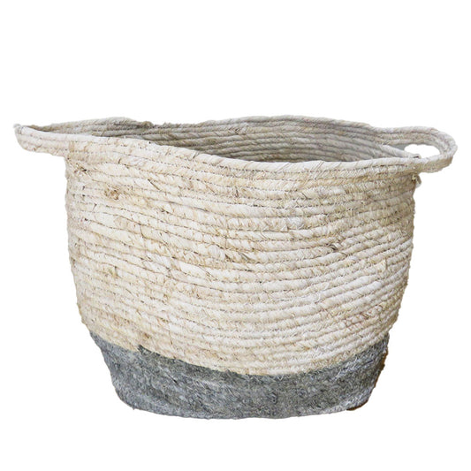 Painted White Basket with Grey Bottom