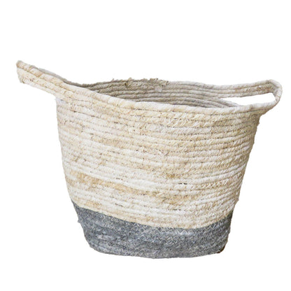 Painted White Basket with Grey Bottom