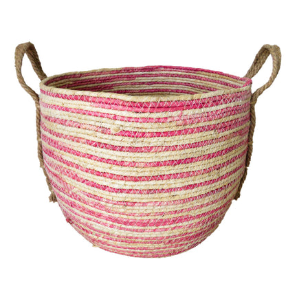 Pink Striped Basket with Hemp Handles