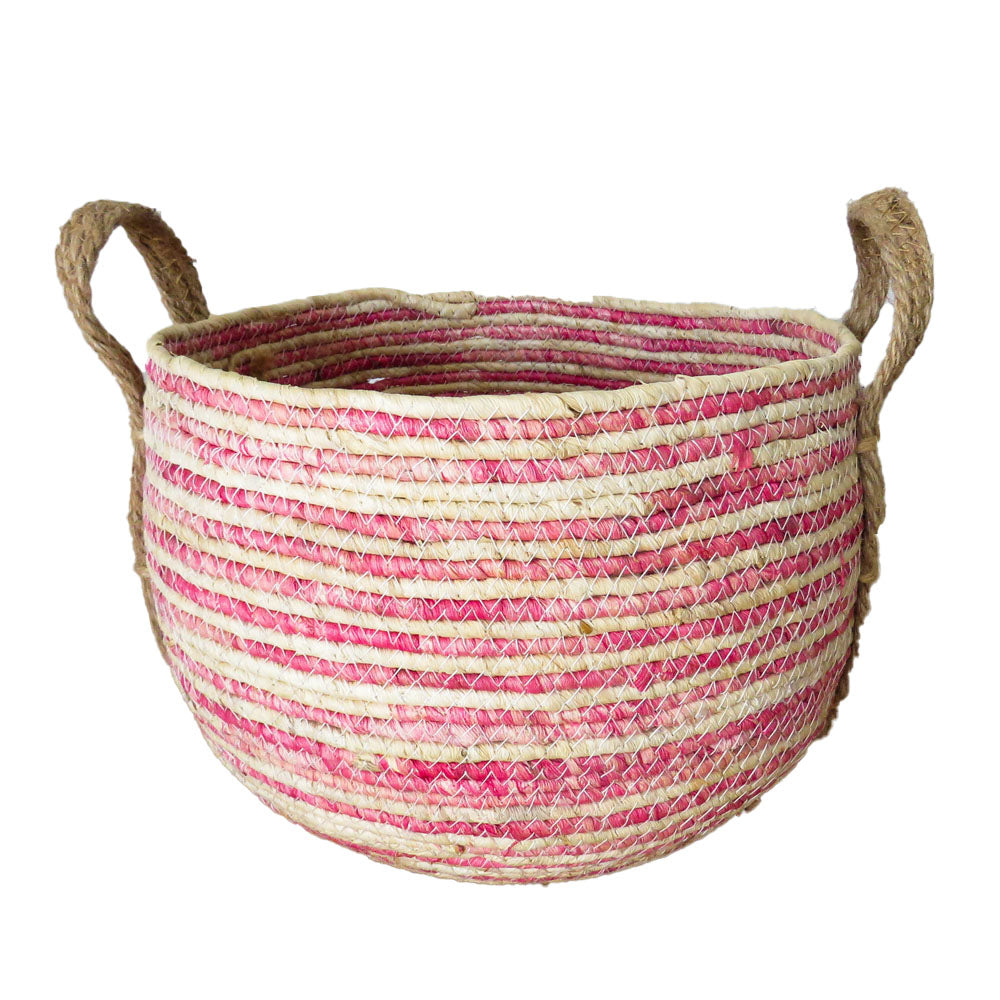 Pink Striped Basket with Hemp Handles