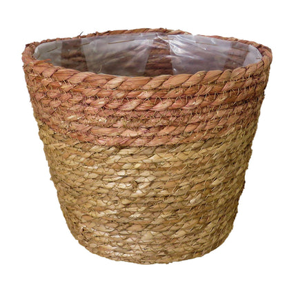 Rose Colour Top Woven Grass Flower Pot with Plastic Inner