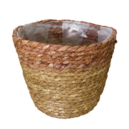 Rose Colour Top Woven Grass Flower Pot with Plastic Inner