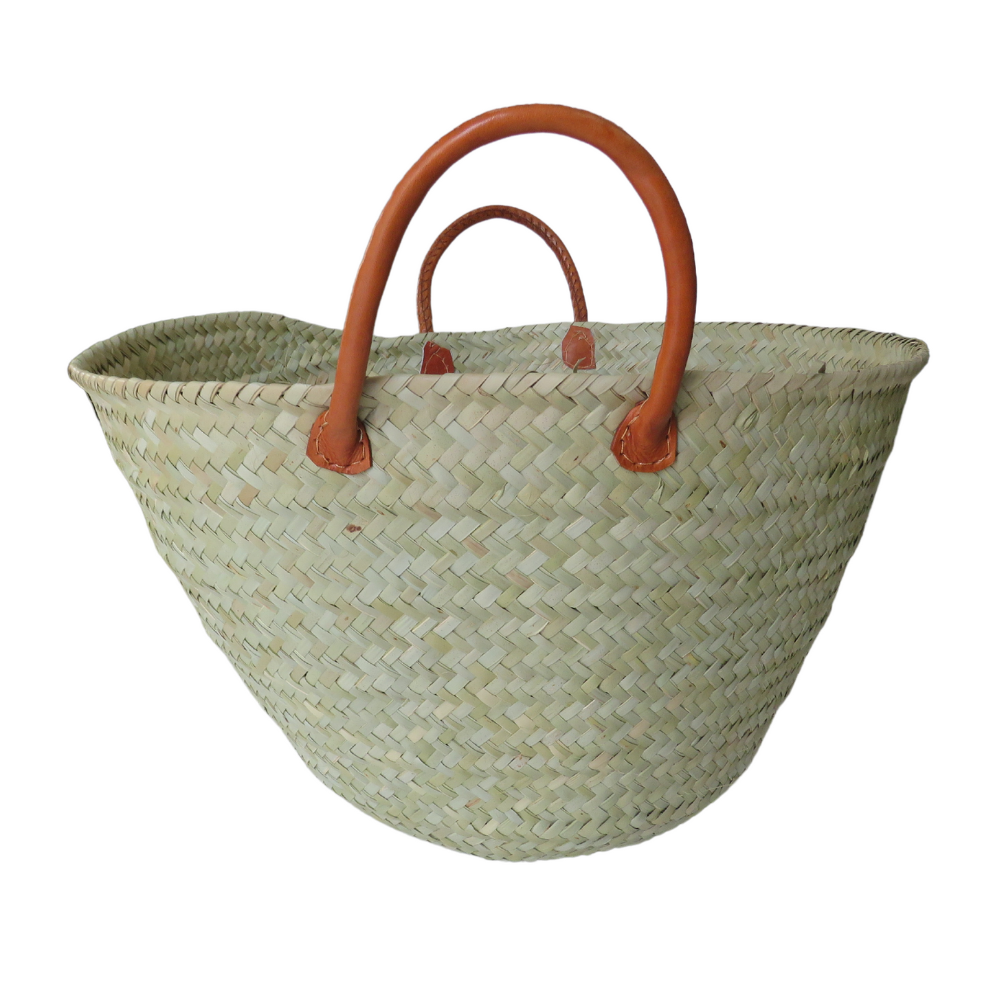 Everly Palm Leaf Natural Shopper with Short Leather Handles